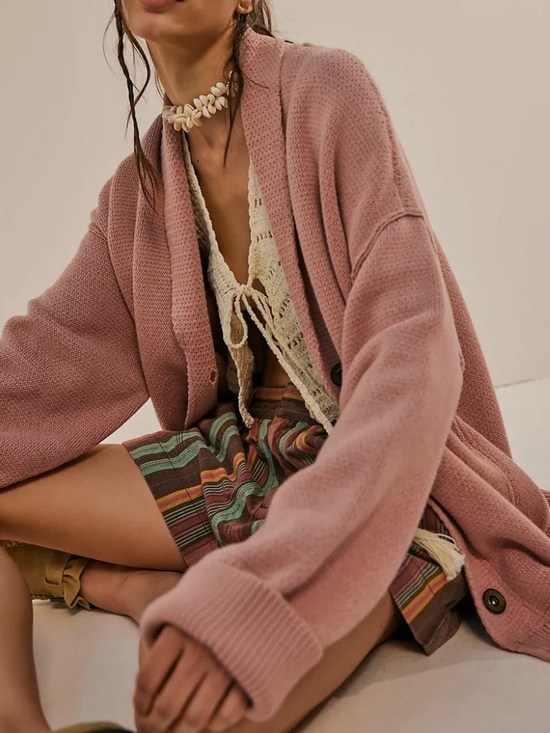 Free People Sweaters - Free People Camomile Cardi-Rose Cozy Button-Front Sweater